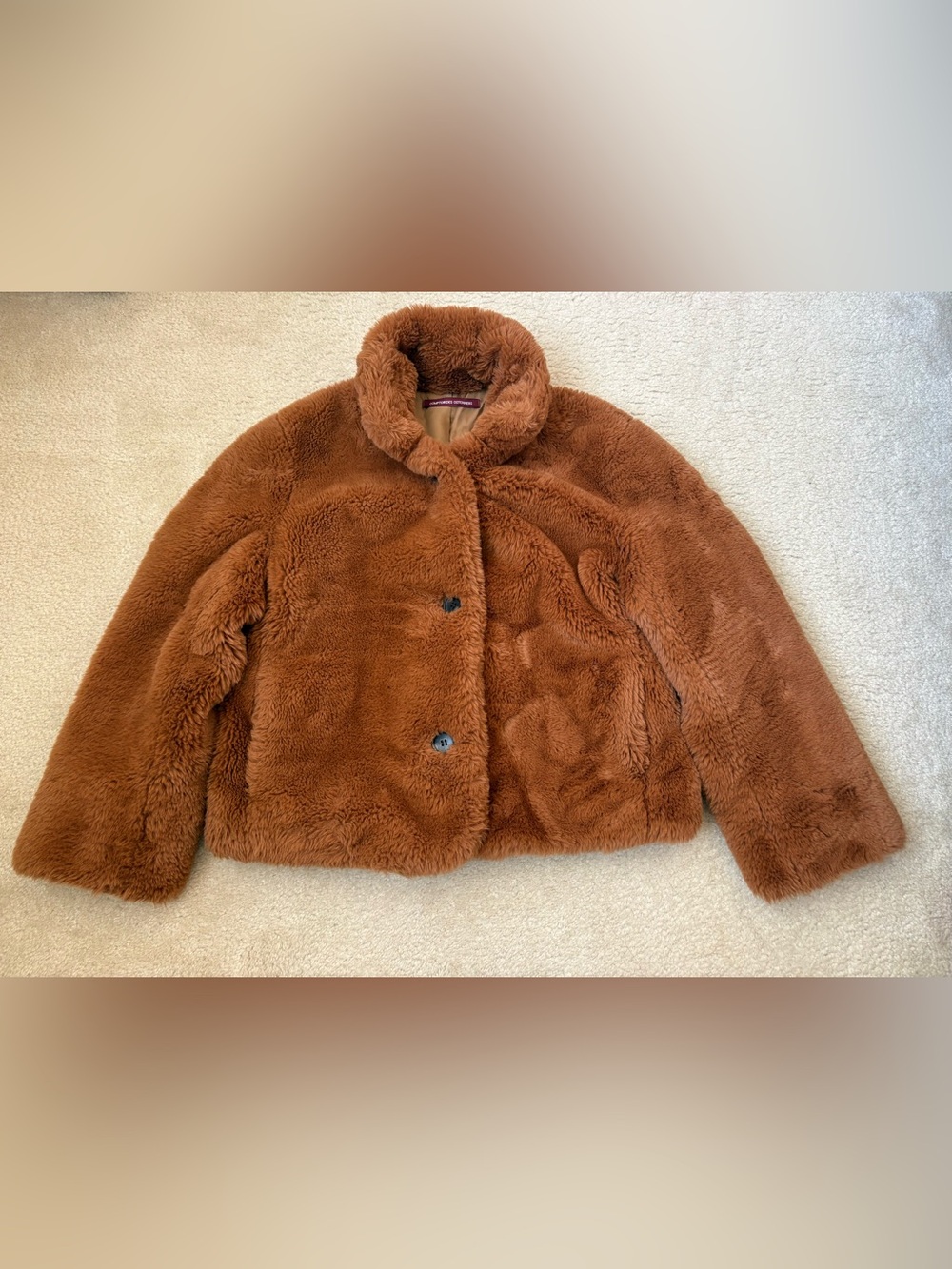 Comptoir des Cotonniers Faux Fur Teddy Jacket Brown XXS FR 34 (fits sz S easily)